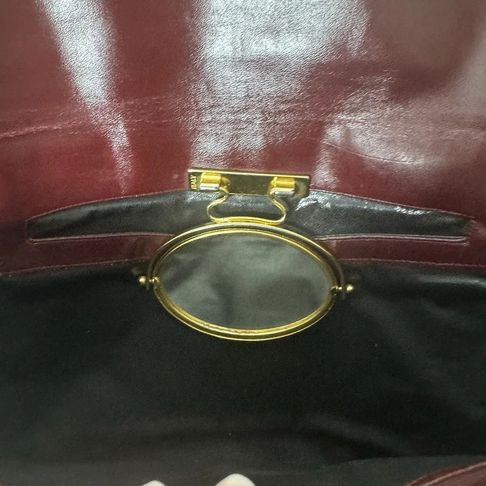 Lou Taylor Purse‎ Red Handbag Messenger Leather VTG Pop Up Hinged Mirror Italy
